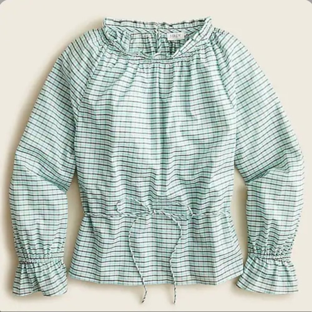 J Crew Tie-waist top in aqua plaid missing tie